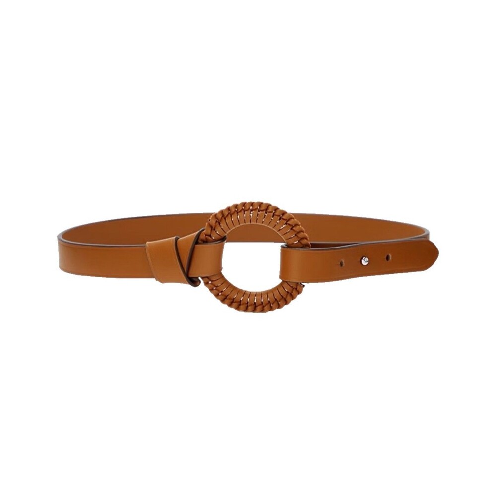 NWOT Ralph Lauren Leather Belt Woven 0-Ring Loop and Knot Boho Brown Tan sz M